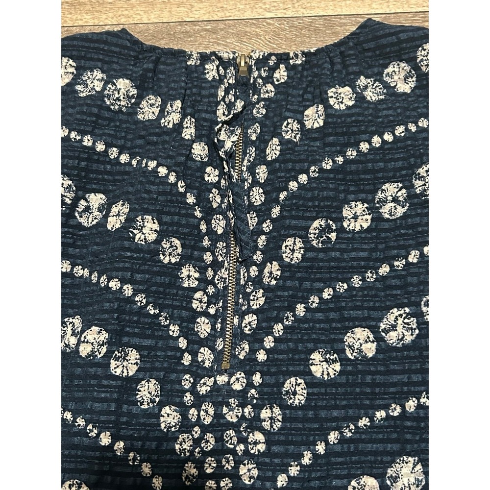 Marie Oliver Harly Top XS Navy Shibori Print Linen Blend Balloon Sleeve Blouse - Picture 5 of 7